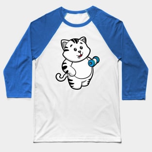 Cat at Biceps training with Dumbbell Baseball T-Shirt